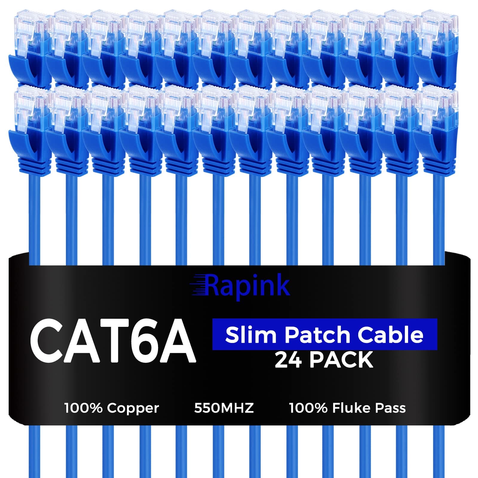 RapinkPatch Cables Cat6a 5ft (24 Pack) Slim, Cat6a Ethernet Patch Cable 10G Support, Snagless Cat 6 Patch Cable for Patch Panel to Switch, Flexiable Cat 6a Ethernet Cable with Gold Plated