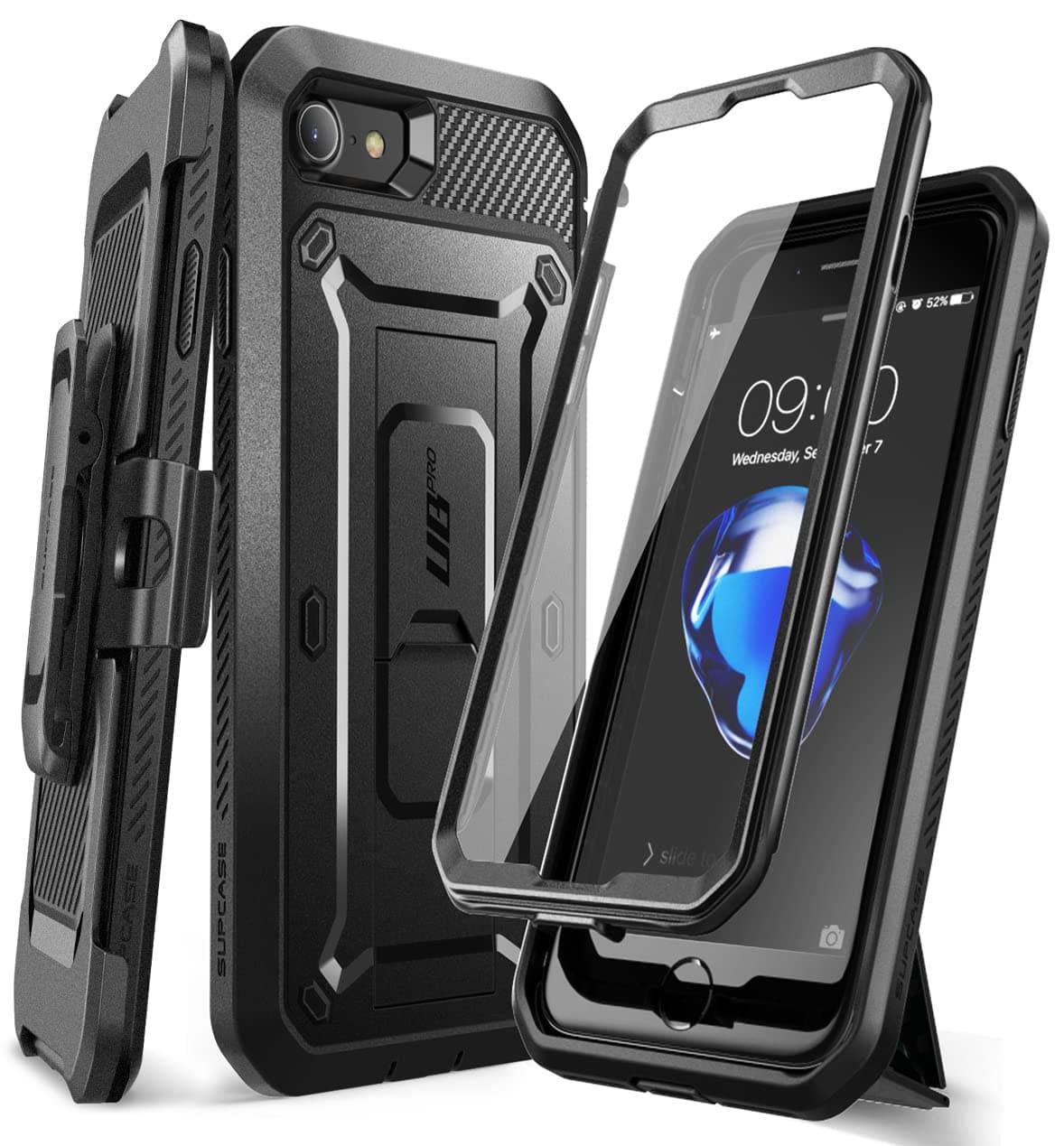 SUPCASE for iPhone SE 3rd Generation / iPhone SE 2nd Generation / iPhone 7/ iPhone 8 Case (Unicorn Beetle Pro), with Screen Protector & Stand & Holster Rugged Phone Case for Apple iPhone SE, Black