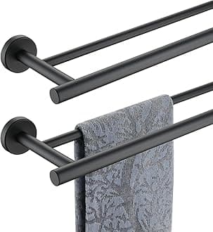 JQK Double Bath Towel Bar, Matte Black 33 Inch 304 Stainless Steel Thicken 0.8mm Towel Rack for Bathroom, Towel Holder Wall Mount, Useable Length 30 Inch 2 Pack, TB100L30-PB-P2