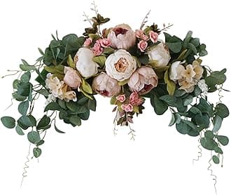 Wedding Arch Flowers, 30 Inch Rustic Artificial Floral Swag for Door Lintel, Green Leaves Rose Peony Sunflowers Table Centerpieces Home Decoration
