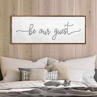 Be Our Guest Wall Decor Sign 40''×15'' Large Rustic Farmhouse Family Guest Room Bedroom Above Bed Vintage Framed Wooden Wall Art Modern Signs Simple Entryway Hanging Decoration (Wood)