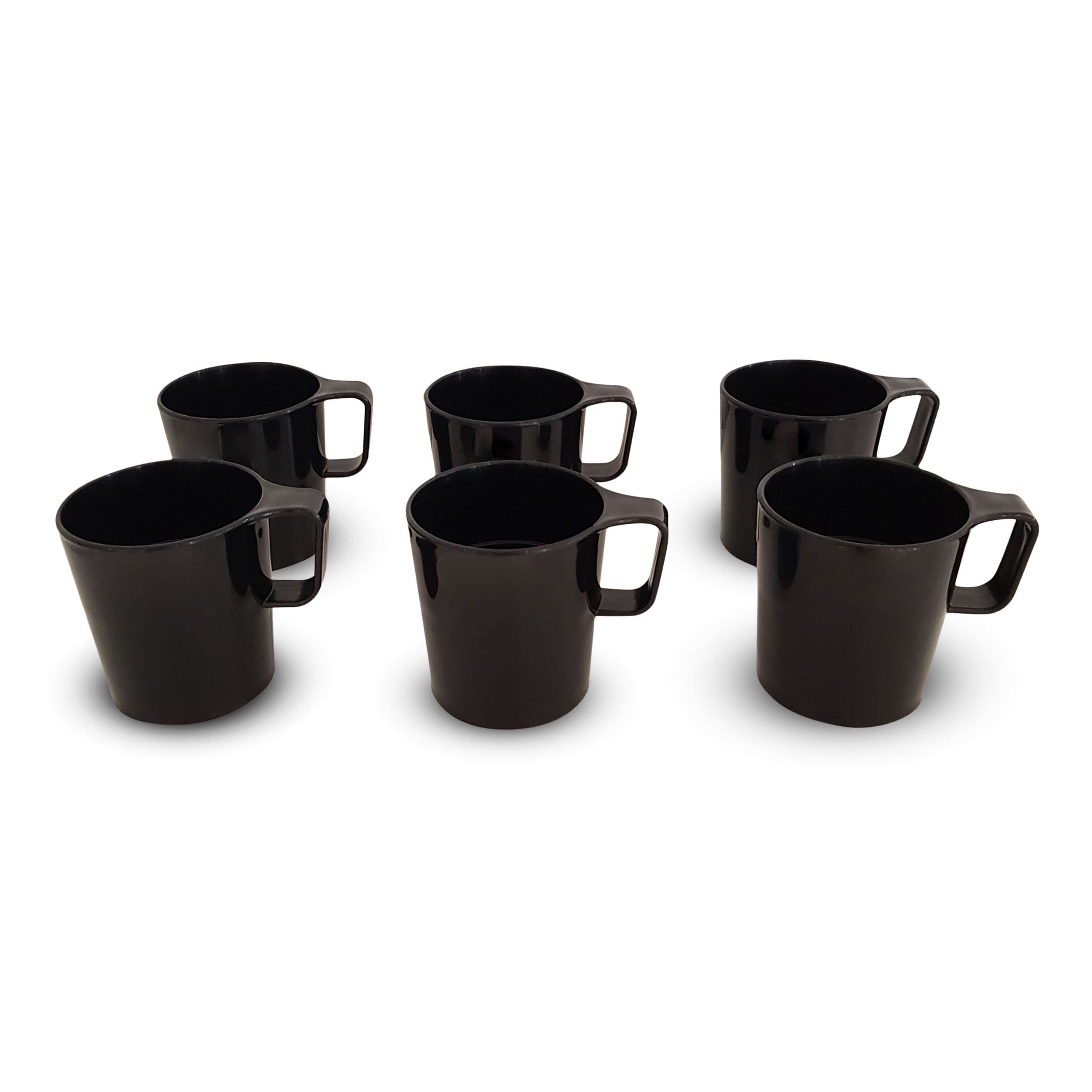 CozaDesign- Eco Friendly Plastic Stackable Mug Set for coffee, tea, milk or hot chocolate- 8.5 oz (Set of 6, Black)