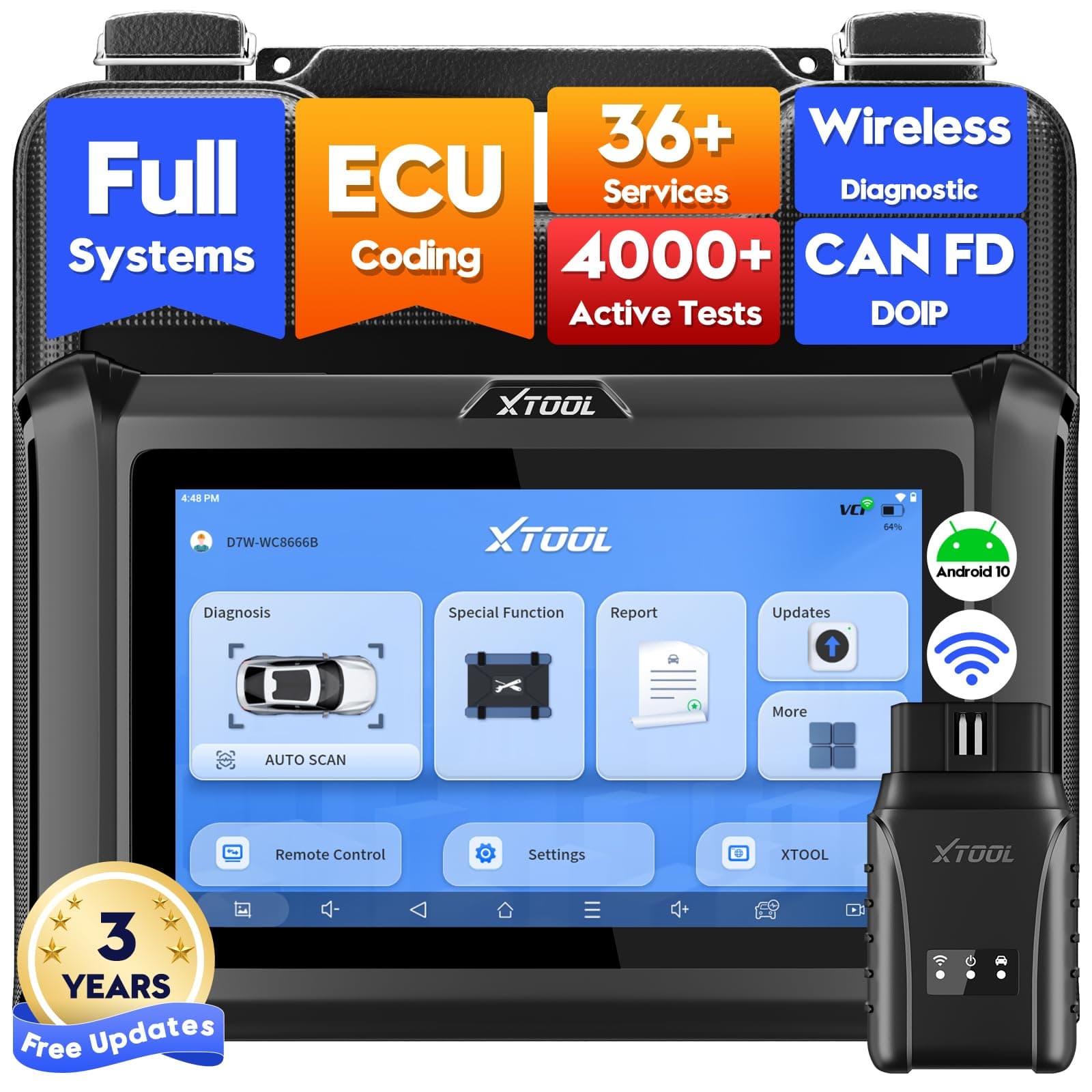 D7W Wireless OBD2 Scanner Diagnostic Device 2024 Improved Version of D7, Bi-Directional Scan Tool, ECU Coding, 36+ Resets, CAN FD & DoIP, All System Scanners for Car with 3-Year Update