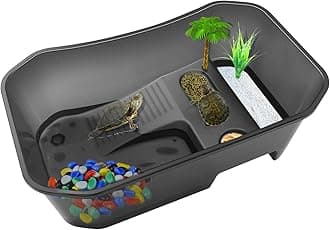 RYPET Turtle Tank Aquarium - Reptile Habitat, Turtle Habitat, Reptile Aquarium Tank for Crayfish Crab (Excluding Accessories) Black