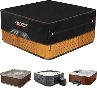 Enzeno Outdoor SPA Hot Tub Cover Waterproof Square 73 x 73 inch fit 72 x 72 or 71 x 71 or 70 x 70 or 6 ft x 6 ft 420D Heavy Duty Cub Hot Tub Lid Protectors Protective Cover Cap