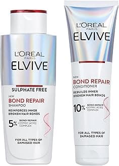– L’Oreal Paris Elvive Bond Repair Routine Set for Damaged Hair, Shampoo 200ml and Conditioner 150ml, Deep Intensive Hair Repair Treatment, Rebuild Broken Hair Bonds