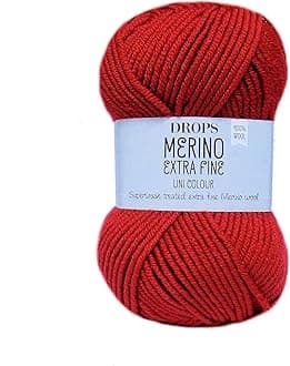 Superwash 100% Merino Wool Yarn for Knitting and Crocheting, 3 or Light, DK, Leight Worsted Weight, Drops Merino Extra Fine, 1.8 oz 115 Yards per Ball (11 Red)