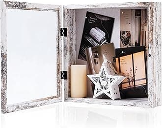 Muzilife 11x11 Shadow Box Picture Frame - 2.16" Interior Deep Wood & Glass Square Display Case Ready to Hang Memory Box Baby Sports Memorabilia, Pins, Awards, Tickets, and Photos, Rustic White