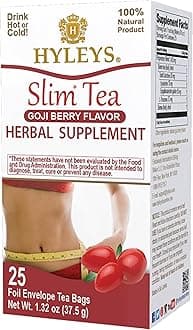 Hyleys Slim Tea Goji Berry Flavor - Weight Loss Herbal Supplement Cleanse and Detox - 25 Tea Bags (12 Pack)