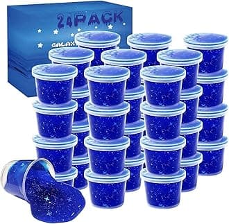 24 Pack Blue Galaxy Star Slime,Party Favor for Kids Girls & Boys,Non Sticky, Stress & Anxiety Relief, Wet, Super Soft Sludge Toy, Easter Egg Filling Stuffers