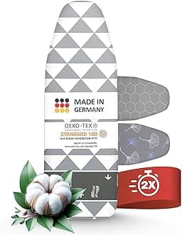 Ironing Board Cover 140x40 cm - Made in Germany Iron Board Cover For Steam Iron - Easy Fit Multiple Sizes - Grey With Elastic Drawstring, Aluminum Coating, Vapour Permeable & Heat Reflective