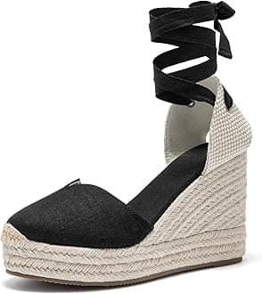 U-lite Womens Espadrille Wedge Sandals Closed Toe Platform Lace Up Ankle Strap Slingback Summer Dress Shoes