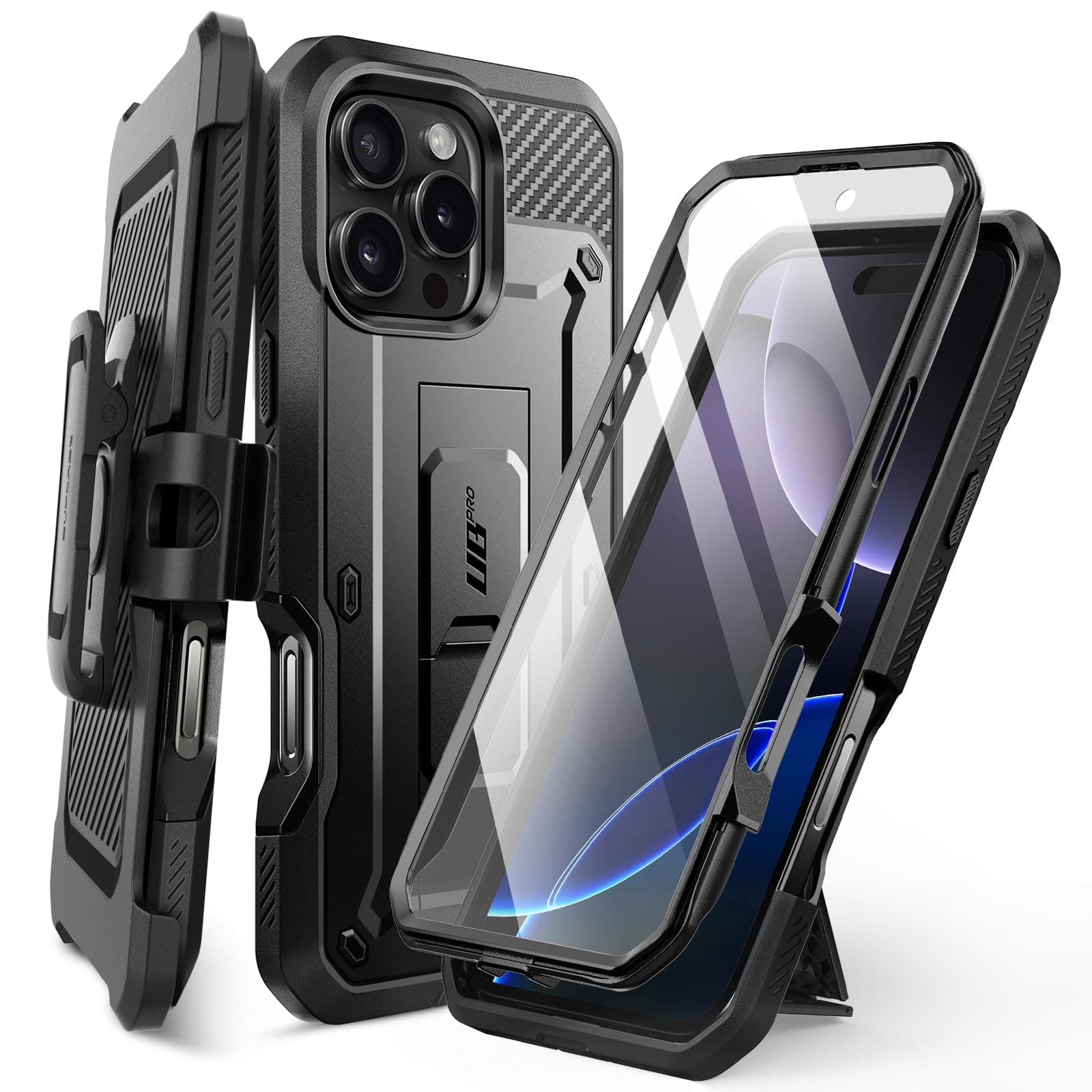 SUPCASE for iPhone 16 Pro Case with Screen Protector (Unicorn Beetle Pro), [Built-in Stand & Belt-Clip] [Military-Grade Protection] Full Body Heavy Duty Phone Case for iPhone 16 Pro 6.3'' 2024 (Black)