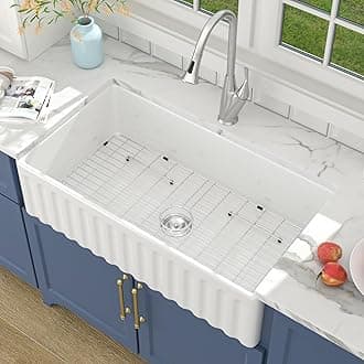 36 Inch White Farmhouse Sink - Lordear Farmhouse Kitchen Sink 36 x 20 Inch White Fireclay Porcelain Ceramic Single Bowl Apron Front Barn Sink 36x20x10 Inch