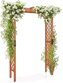 7FT Wood Garden Arbor Trellis, Wedding Arch for Outdoor Patio Birthday Bridal Party Prom Decoration, Garden Trellis Pergola Arbor for Climbing Plant Rose Vines