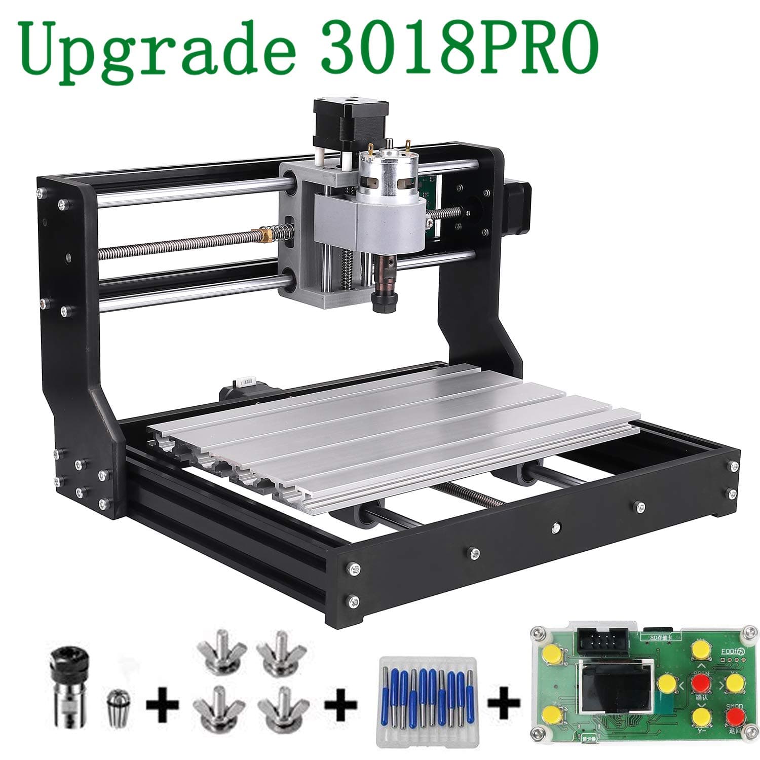 Upgrade Version (Easy to Install) CNC 3018 Pro GRBL Control DIY Mini CNC Machine, 3 Axis PCB Milling Machine, Wood Router Engraver with Offline Controller, with ER11 and 5mm Extension Rod