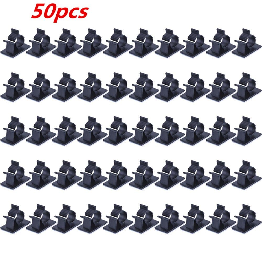 50 Pack UVB Plastic Adjustable Cable Clips Adhesive Nylon Wire Clamps Cable Management Clips Holder Black for Most Size Wires