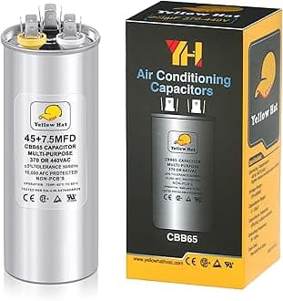 Capacitor for Air Conditioner 45+7.5 uf MFD 370 or 440 Volt VAC, Multi-Purpose Round Capacitor for AC Motor Run or Fan Motor Start or Condenser Straight