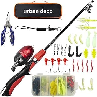 Urban Deco Kids Fishing Pole Set Portable Telescopic Kids Fishing Rod and Reel Combo Kit with Tackle Box for Beginners, Boys,Girls,Youth,Children