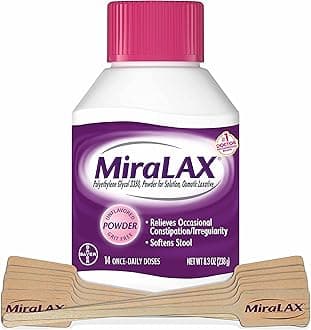 MiraLAX Laxative Powder, Gentle Constipation Relief for Adults, Stool Softener with PEG 3350, Nonstimulant Laxative, No Harsh Side Effects, Includes Stirrer, 14 Dose