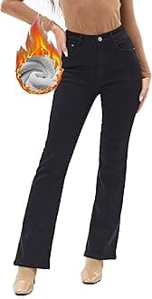 Women's Winter Fleece Lined Thermal Flare Bootcut Jeans High Waist Denim Pants