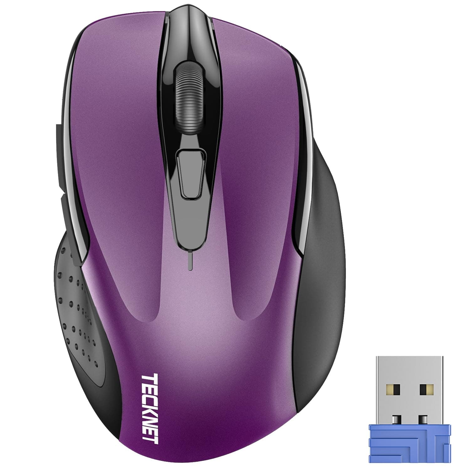 Wireless Mouse, 2.4G Ergonomic Optical Mouse, Computer Mouse for Laptop, PC, Computer, Chromebook, Notebook, 6 Buttons, 24 Months Battery Life, 2600 DPI, 5 Adjustment Levels - Purple