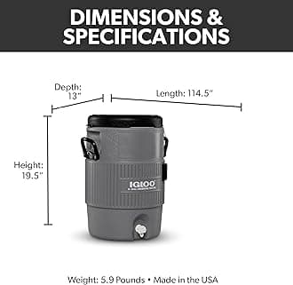 5 Gallon Portable Sports Cooler Water Beverage Dispenser with Flat Seat Lid, Gray, 4 Qt