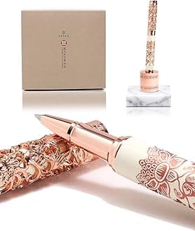 - Executive Rollerball Pen Sets With Stand-Museum Collections-Crafting Timeless Beauty-Luxury Pen Gift & Office Desk Decor, German SCHMIDT refill, Solid Metal & Marble Texture