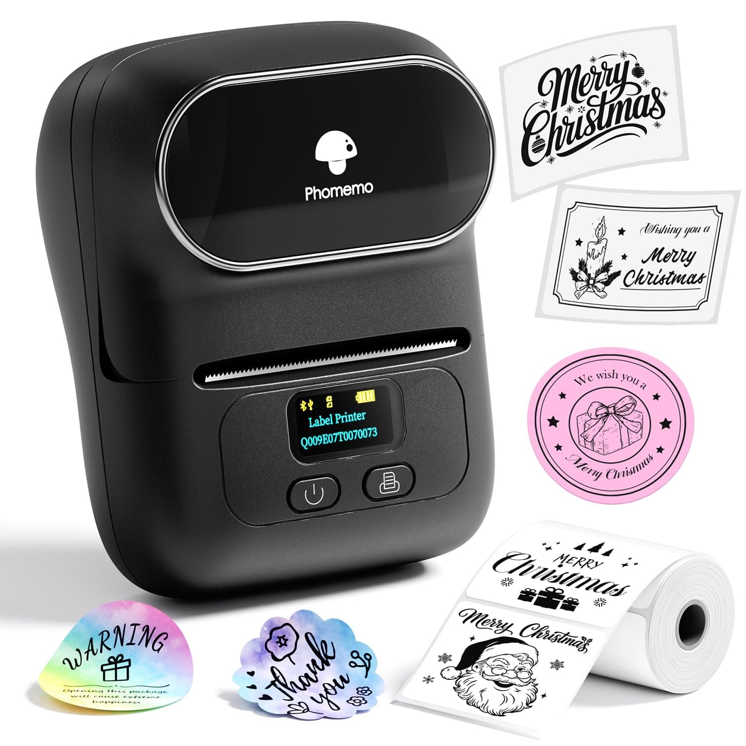 Phomemo M110 Label Maker, Bluetooth Wireless Portable Sticker Label Maker Machine for address, Barcode, Logo, Thermal label Printer Compatible with Android & iOS Phone, Black