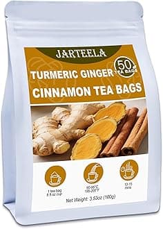 Jarteela - Turmeric Ginger Cinnamon Tea Bags - 2g x 50 Count - Premium Turmeric, Ginger, Cinnamon Herbal Tea Bags - Non-GMO - Caffeine-free - Support Overall Health