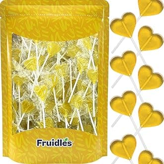 Fruidles Lollipops Mini Heart Shaped Flavored Delicious Lollipop, Individually Wrapped, 5g Lollipop (300 Lollipops, Lemon)