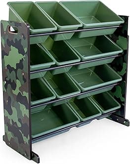 Humble Crew Hunter Toy Storage Organizer with 12 Plastic Storage Bins, Army Green Camo