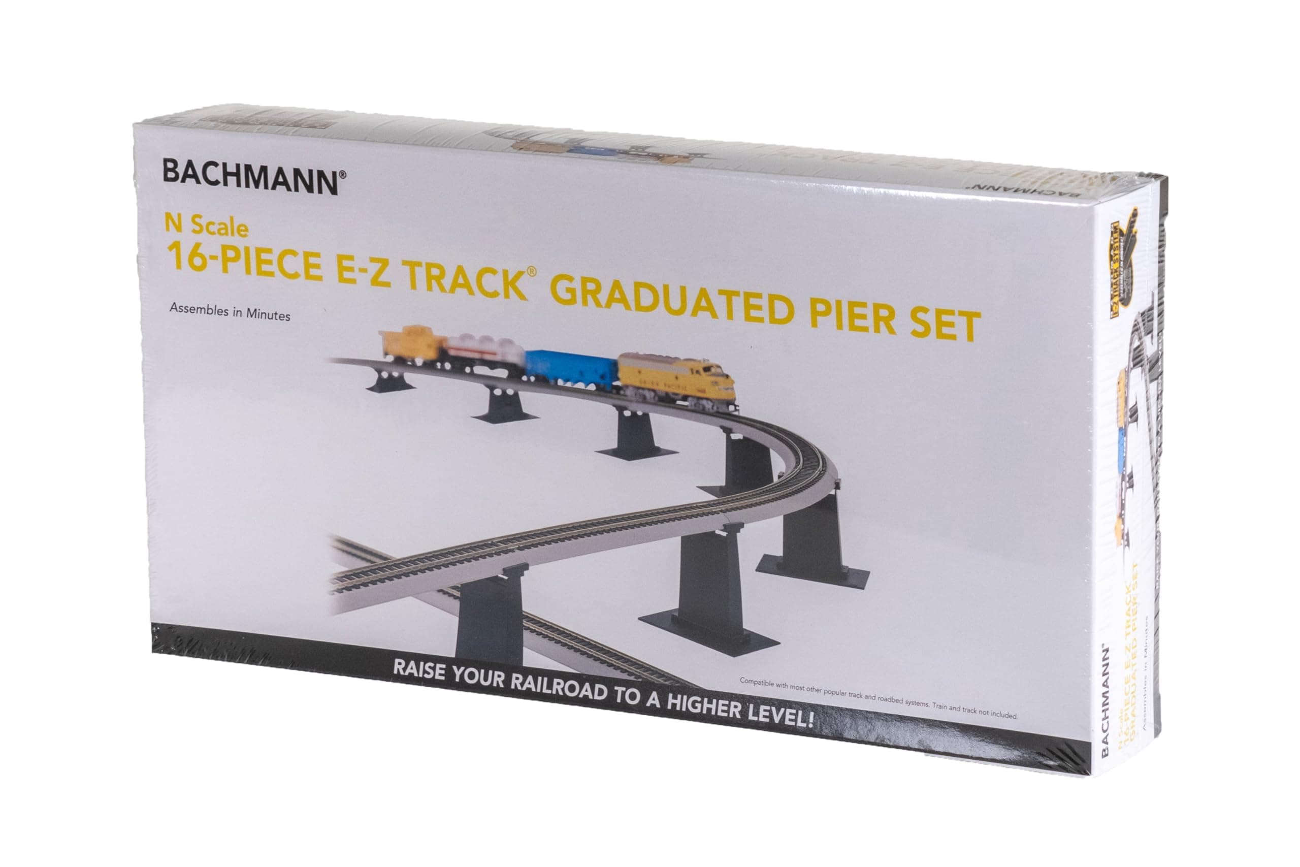 Bachmann Trains - Snap-Fit E-Z TRACK 16 PC. E-Z TRACK GRADUATED PIER SET - NICKEL SILVER Rail With Grey Roadbed - N Scale