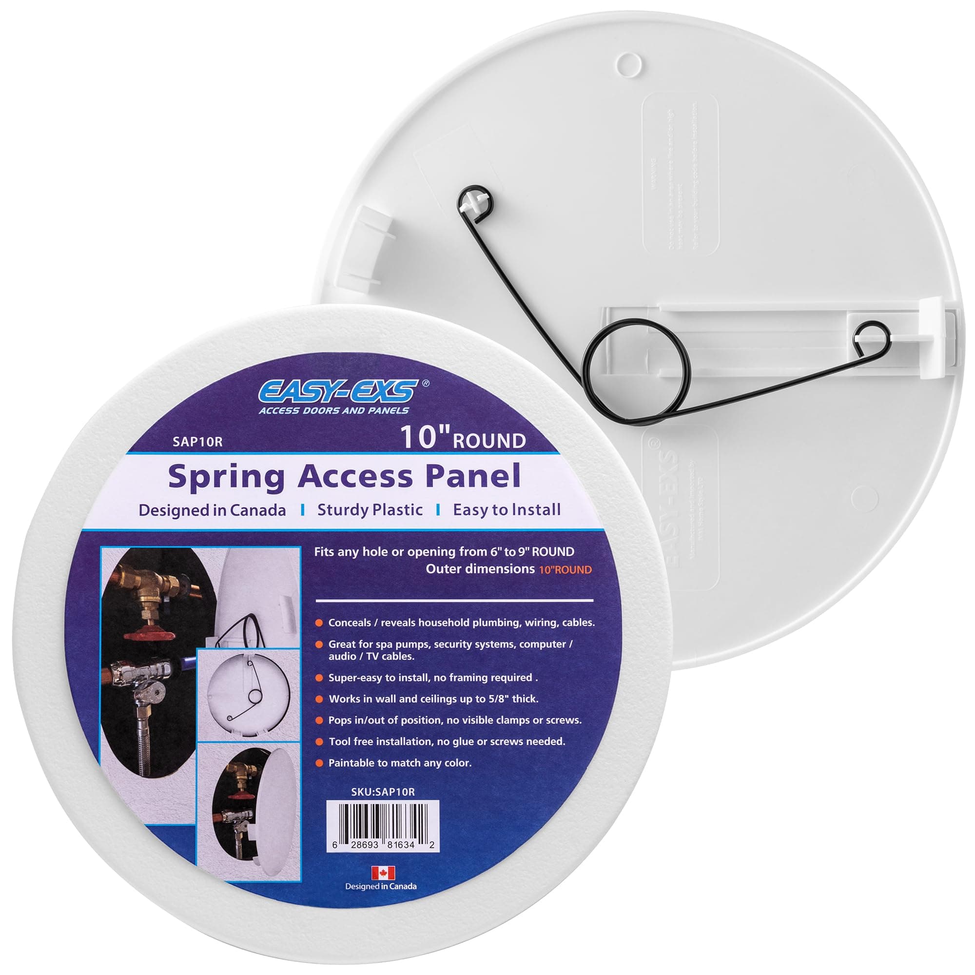 10" Round Access Panel for Ceiling and Wall - Adjustable from 6 to 9 inches - Ceiling Hole Cover - For Electrical, Plumbing, Cables, HVAC, Speaker and LED Holes - Durable Plastic Panel