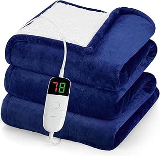 greenoakHeated Blanket Electric Throw 50"X60", Heating Blanket with 10 Heat Levels 1/2/4/6/10 Hours Auto-Off Overheat Protection, Flannel Sherpa Soft Warm Heater Blanket, ETL Certified Midnight Blue