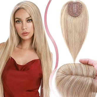 Elailite Hair Topper For Women Human Hair Real Hair Silk Base Clip in Crown HairPiece Toupee - Extensions For Thinning Hair (#18/613 Ash Blonde Mix Bleach Blonde, 12 Inch)