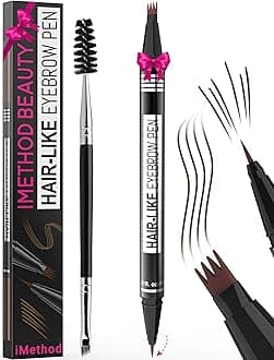 iMethod Eyebrow Pen - Eyebrow Pencil Magical 2-in-1 Eye Brow Pencils for Women with 4-Fork-Tip & Precise Brush-Tip for Natural Hair-Like Brows, Last All-Day, with Eyebrow Spoolie Brush, Dark Brown