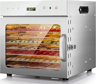 Kwasyo Stainless Steel Food Dehydrator, 8 Tray Fruit Dryer Machine with Free Recipe Book, BPA-Free, 30~90℃ Temperature Setting, Max 24h, Dehydrator Food Dryer UK for Vegetables, Meats