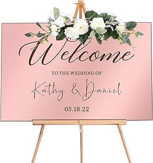 Personalized Wedding Welcome Sign Mirror Acrylic Wedding Signs Guide Plaque Wedding Decorations for Reception Welcome to Our Wedding Sign for Wedding Theme (Rose Gold Design 1, 23x15.3in)