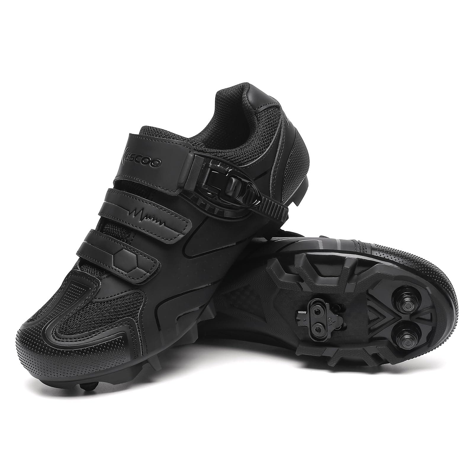 Mens Mountain Bike Shoes with 2-Bolts SPD Cleats Included, Cycling Shoes with Quick Ratchet Buckle Indoor Outdoor Riding Biking