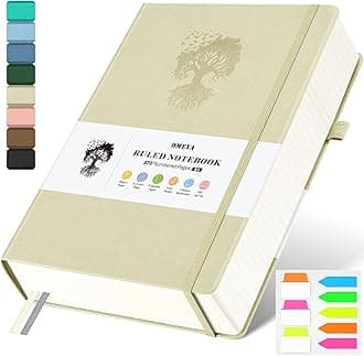 B5 Lined Journal Notebook, 370 Numbered Pages Thick Leather Journal for Writing, College Ruled Hardcover Notebook for Work,School with 100gsm Paper, Writing Journal for Women, Men (7.6" x 10.3" Beige)