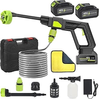 – Cordless Pressure Washer, Portable Pressure Washer with 2 Batteries, Electric Cordless Power Washer Battery Operated with 6-in-1 Nozzle, Adjustable Foam Cannon for Car, Floor, Garden, 5m/16.4FT Hose