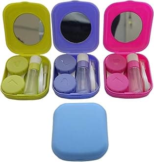 Paper Pig Erewa 4 Pack Colorful Contact Lens Case Kit with Mirror Durable, Compact, Portable Soak Storage Kit