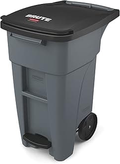 Rubbermaid Commercial Products Brute Step-On Rollout Trash/Garbage Can/Bin with Wheels 32 GAL Gray for Restaurants/Hospitals/Back of House/Warehouses/Home