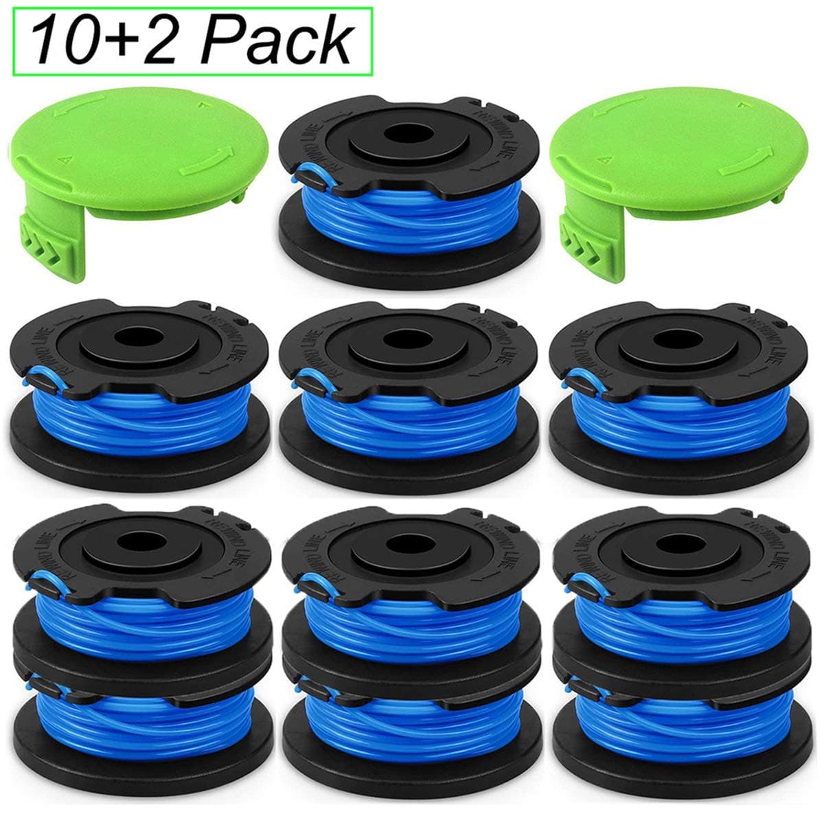 Replacement Spool for Greenworks Weed Eater String, 0.065"-16ft Line for Greenworks Weed Wacker String, Auto-Feed Spool for Greenworks Single Line Cordless Trimmers (10 Spool+2 Cap)