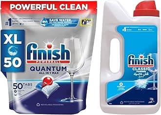 Powerball Quantum All In 1 Max Dishwasher Tablets - 50 Tablets |Best Ever Clean & Shine & Classic Dishwasher Detergent Powder- 1Kg