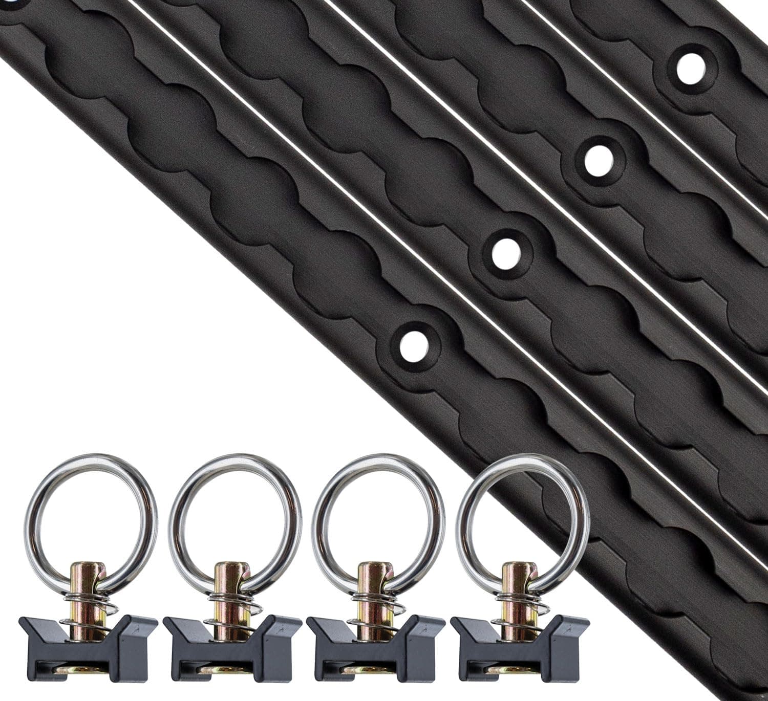 US Cargo Control L Track Tie Down System, Includes (4) USA Made 4-Foot Black Anodized Aluminum L-Track and (4) Black Single Stud O-Ring Fittings, Trailer Tie Down System for Trailers and Truck Beds