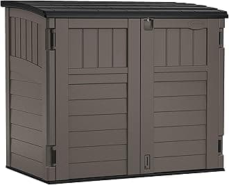 Suncast 34 Cu Ft Horizontal Resin Storage Shed - Outdoor Storage Shed with Floor Included, Lockable, Weatherproof, Fits Small to Medium Trash Cans, Generators, & Garden Tools, Stoney Black