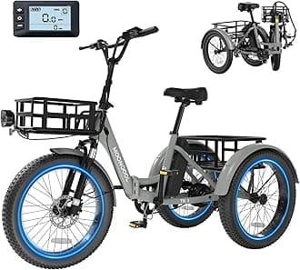 - MOONCOOL Electric Trike for Adults, 500W/750W 48V Electric Tricycle for Adults Peak Power 1500W, 20"x3.0" Fat Tire 3 Wheel Electric Bike, Folding Aluminum Adult Tricycle with Removable Battery