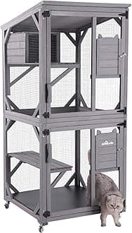 Aivituvin Cat House Outdoor Catio Cat Enclosures on Wheels 70.9" Kitty House with Upgraded Resting Box,Waterproof Roof